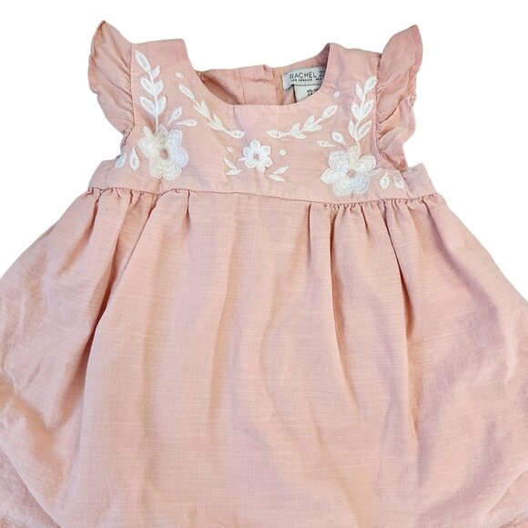 Rachel Zoe Baby Girl Dress Ligh Pink / Peach Size 12M Floral Frilly Embrodery - Picture 2 of 5